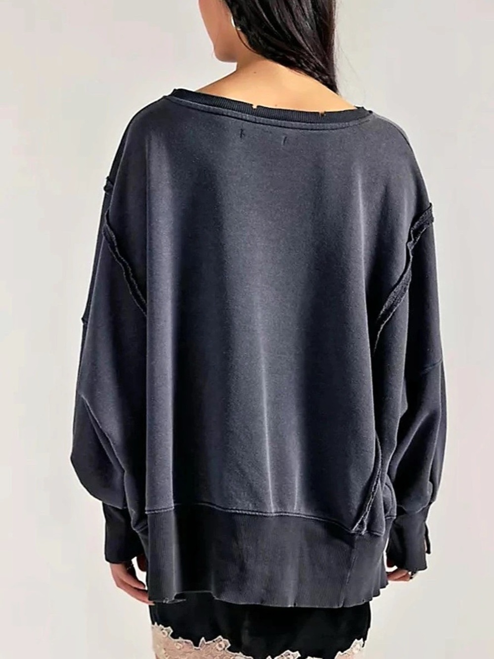 Free People We The Free Camden Pullover Oversized Charcoal Grey Sweatshirt L - Picture 7 of 8